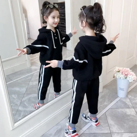 The 2024 new autumn and winter sports set for girls, a two-piece, fleece and thickened casual girls' hoodie set for Zhongda Children The 2024 new autumn and winter sports set for girls, a two-piece, fleece and thickened casual girls' hoodie set for Zhongda Children